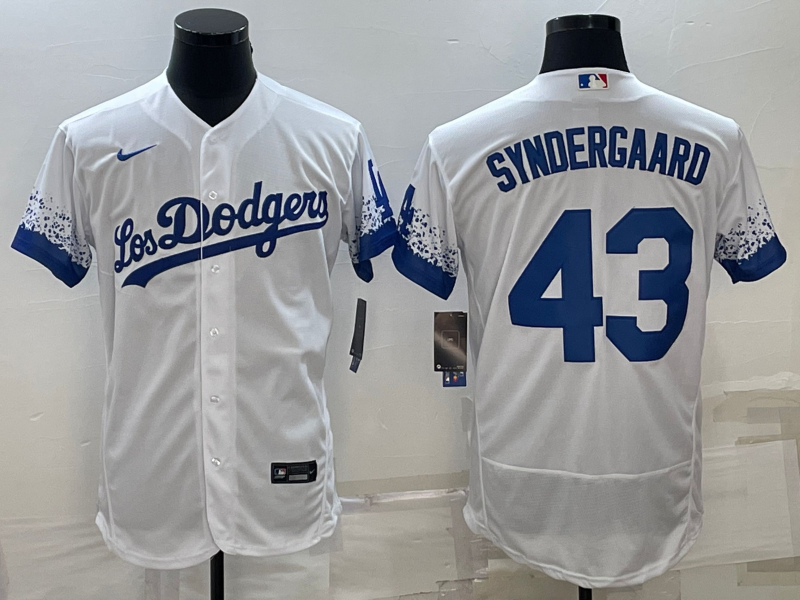 Men's Los Angeles Dodgers #43 Noah Syndergaard White City Connect Flex Base Stitched Baseball Jersey Men's Los Angeles Dodgers #43 Noah Syndergaard White City Connect Flex Base Stitched Baseball Jersey